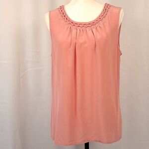 TALBOTS 16 100% Silk Sleeveless Blouse Braided Neckline Button Back Dusty Pink